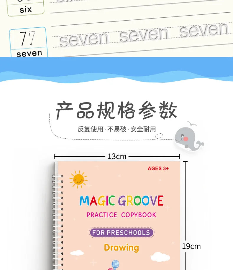 Reusable Magic Copybook Drawing Toys for Children Montessori Pen Control Training Writing Sticker Learning Educational Toy Kids.