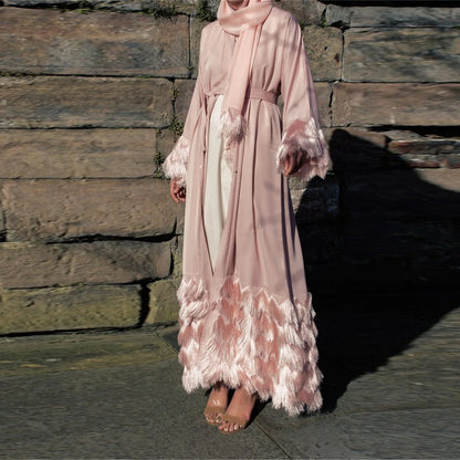 Ramadan Eid Pink Khimar Kimono Abaya Damen Dubai Luxury Islam Muslim Women Kebaya Kaftan Robe Musulmane Caftan Marocain Femme.