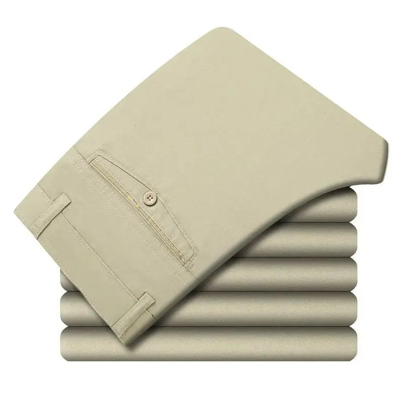 Smart Casual Pure Cotton Anti-Wrinkle High Waist Loose Baggy Straight Thicken Men Spring Autumn Solid Color Mid Casual Pants