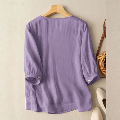 ZANZEA Elegant Women Embroidered Blouses Autumn 2024 3/4 Puff Sleeve Transparent Blusas Mujer Casual Vintage Cotton Shirts Tops.