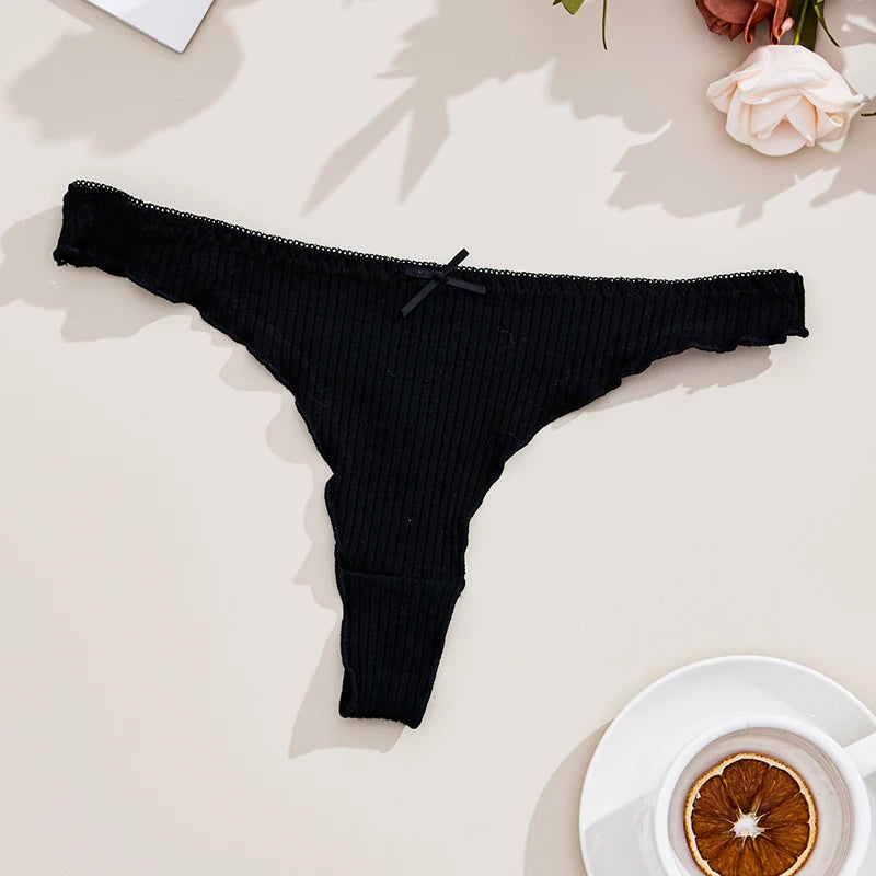 3Pcs Women's Thong Low-rise Panties Solid Color Cotton Lingerie Sexy Thongs Fashion Casual Underwear Comfort Fit Women's Tangas.