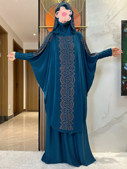 New Dubai Ramadan Muslim Women's Prayer Set Hooded Hijab With the Long Skirt Turkey-African Dubai Islam Lady Cloth Kaftan Abaya.