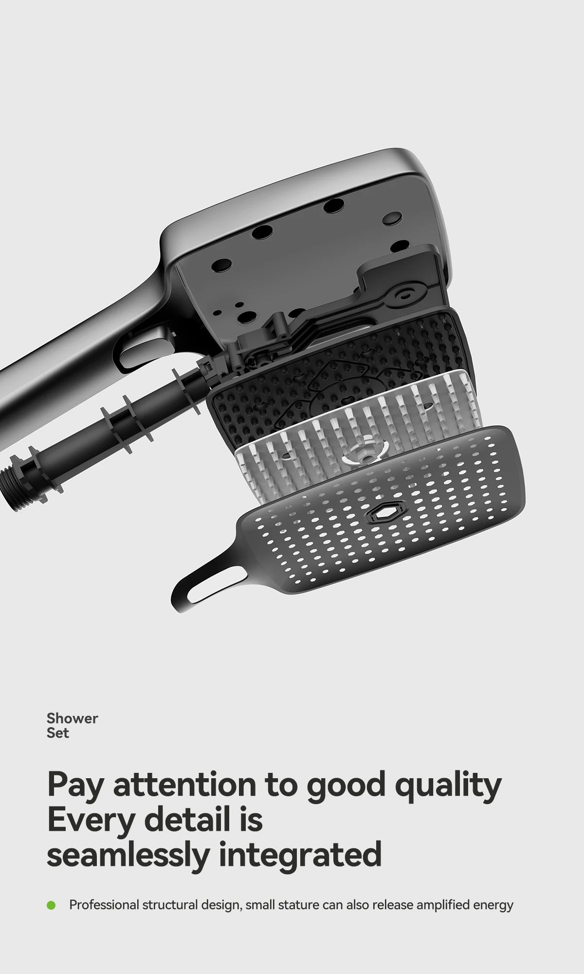 Space aluminum digital display atmosphere light shower shower set, 4-speed turbocharged bathroom shower