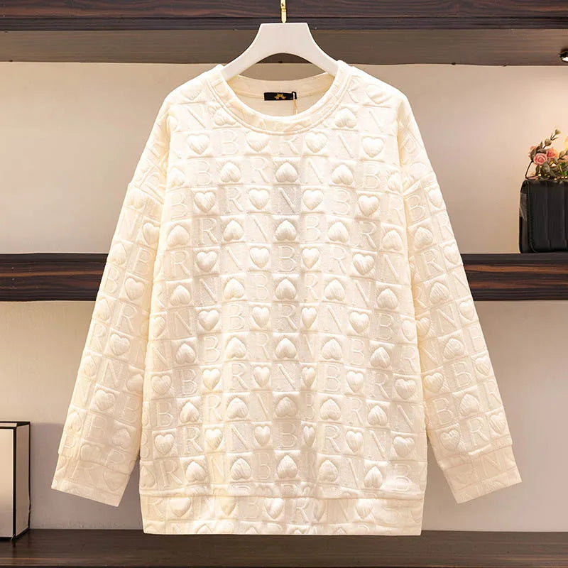 150Kg Plus Größe frauen Fehlschlag 157 Frühling Herbst Neue Liebe Drucken Lose Schlanke Sweatshirt Schwarz Grau Haut 6XL 7XL 8XL 9XL 10XL