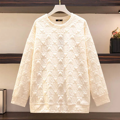 150Kg Plus Größe frauen Fehlschlag 157 Frühling Herbst Neue Liebe Drucken Lose Schlanke Sweatshirt Schwarz Grau Haut 6XL 7XL 8XL 9XL 10XL