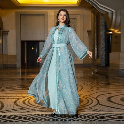 UNI Muslim Abaya Indische Anarkali Anzüge für Frau Dubai Tägliche Party Kleid Mode Langarm Gürtel Kleidung Muslimischen Robe.
