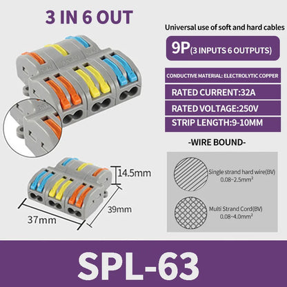 1 In Multiple Out Quick Wiring Connector Universal Splitter Wiring Cable Push In Terminal Block Universal Fast Wiring SPL 222 23.
