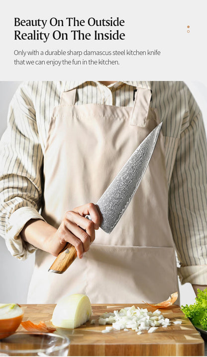 XINZUO 1-8pcs Kitchen Knife Set 73 Layers Custom Damascus Steel 15°±1 Per Side Steel Blade with Olive Wood Handle.