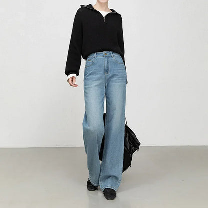High Waist Straight Leg Jeans Women's Fashionable Denim Wide Leg Pants Slimming Narrow Version Floor-Length Autumn New Arrival.