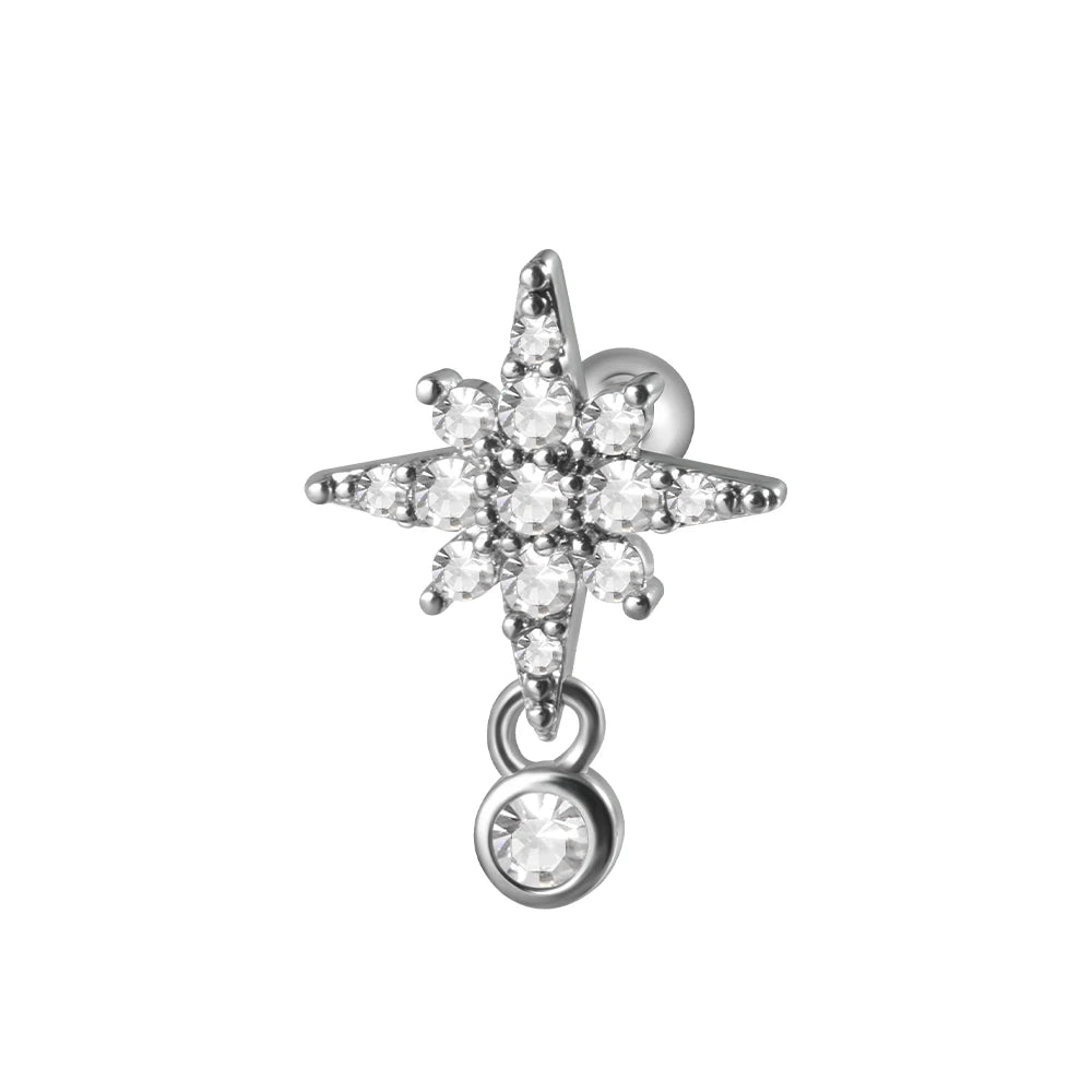 1PC 316L Surgical Steel Star Water Drop Heart CZ Chain Ear Cartilage Tragus Helix Stud Earring Daith Lobe Piercing Body Jewelry