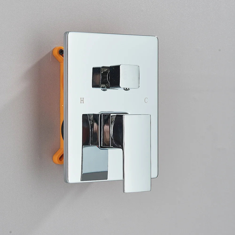 Chrome Rainfall Shower Faucet Set Bathroom Stainless Steel Wall Mounted Concealed 16 Inch Shower System Hot Cold Water Mixer Tap