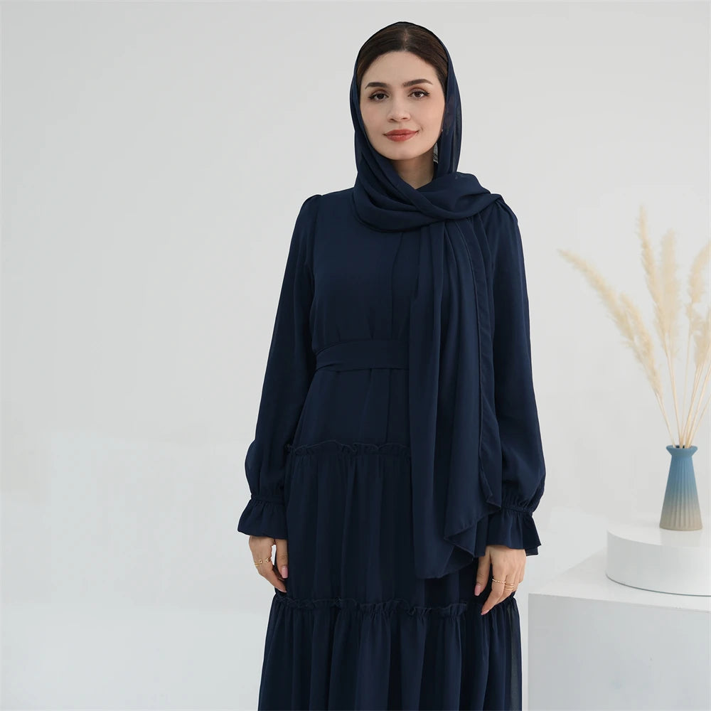Ramadan Eid Chiffon Muslim Modest Khimar Abaya Set Dubai Turkey Islam Dress Abayas For Women Kebaya Kaftan Robe Femme Musulmane