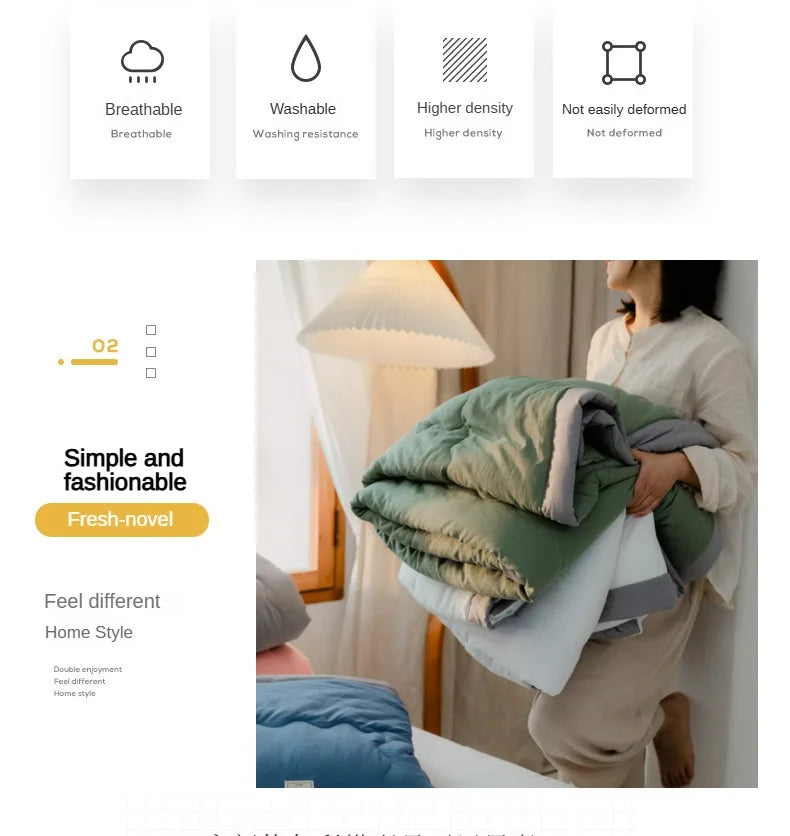 2025 new Japanese polyester cotton quilted summer quilt skin-friendly washable light luxury style solid color lightweight.