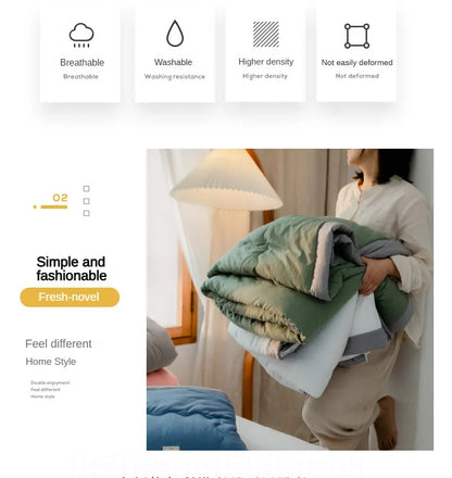 2025 new Japanese polyester cotton quilted summer quilt skin-friendly washable light luxury style solid color lightweight.