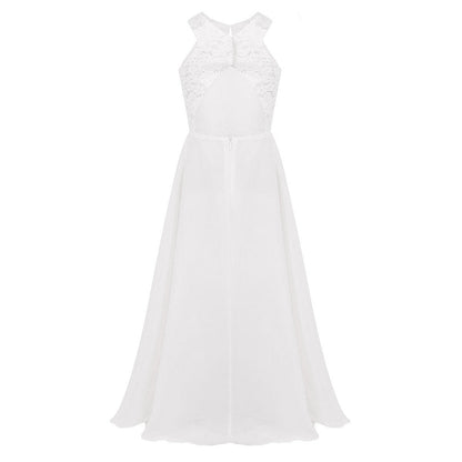 Sommer Mode Blume Mädchen Kleid Hochzeit Geburtstag Party Kinder Lange Kleid Vestido Elegante Halter Neck Floral Spitze Prinzessin Kleid