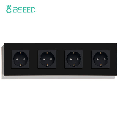 BSEED Einzel-EU-Glassteckdose mit USB-Wandsteckdosen, doppelte Steckdosen, dreifache Steckdosen, USB-Typ-C-Anschlüsse, Schwarz, 16 A