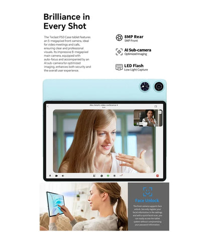 Teclast P50 Case Tablet 11-inch Display Android 15 1280x800 Unisoc T606 Octa-Core CPU 12GB RAM 128GB ROM 7000mAh Battery 8MP+5MP.