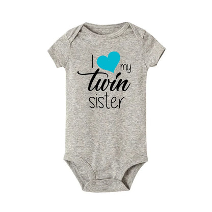 Zwillinge Säuglings-Body „I Love My Twin Sister Brother“ für Neugeborene, Jungen und Mädchen, kurzärmelig, Overall, Kleinkind-Kleidung, Baby-Geschenk-Strampler