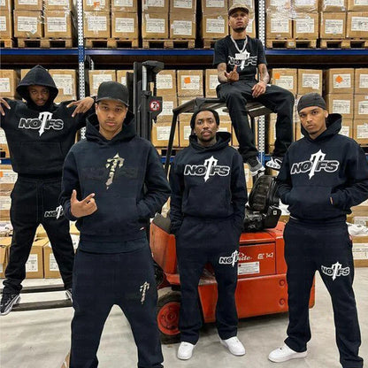 Streetwear Sportswear Set NOFS Printed Loose Hoodie Sweatshirt Men Women Casual Pants Autumn Winter Fashion Outfit.