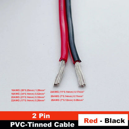 2-pin red and black PVC or silicone extension cable 28awg 26awg 24awg 22awg 20awg 18awg 16awg Tinned copper domestic wire.
