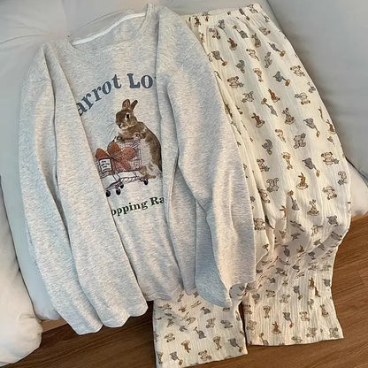 Frühling und Herbst Neue Damen Ins Stil Pyjamas Homewear Set Cartoon Mädchen Lange Ärmeln Lange Hosen Koreanische Pyjamas Homewear set.