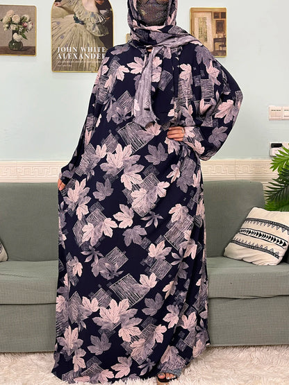 Muslim Cotton Abayas For Women Traditional Floral Ramadan Prayer Garment African Caftan Marocain Femme Robe Connected Headscarf