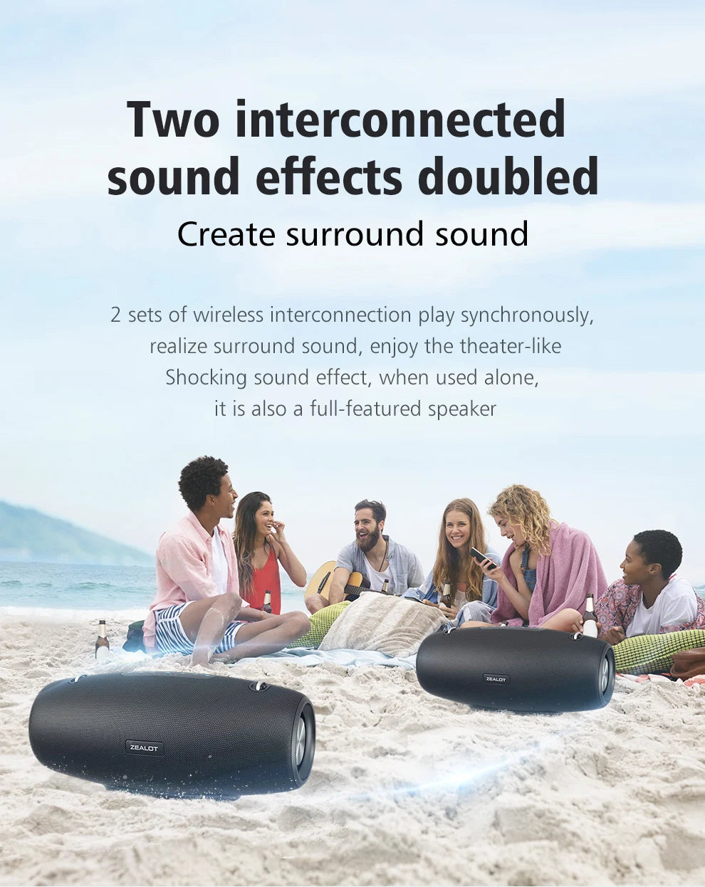ZEALOT-S67 60W Portable Bluetooth Speaker Outdoor Party Speaker Big Loud Speaker Excellent Bass Performace 3D Speaker.