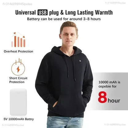 2025 Outdoor Electric USB Heating Sweaters Hoodies Men Winter Warm Heated Clothes Charging Heat Jacket Sportswear.