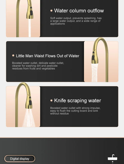 Golden Stainless Steel Kitchen Sink Waterfall Outlet Large Single Sink Digital Display Dishwashing and Vegetable Sinks