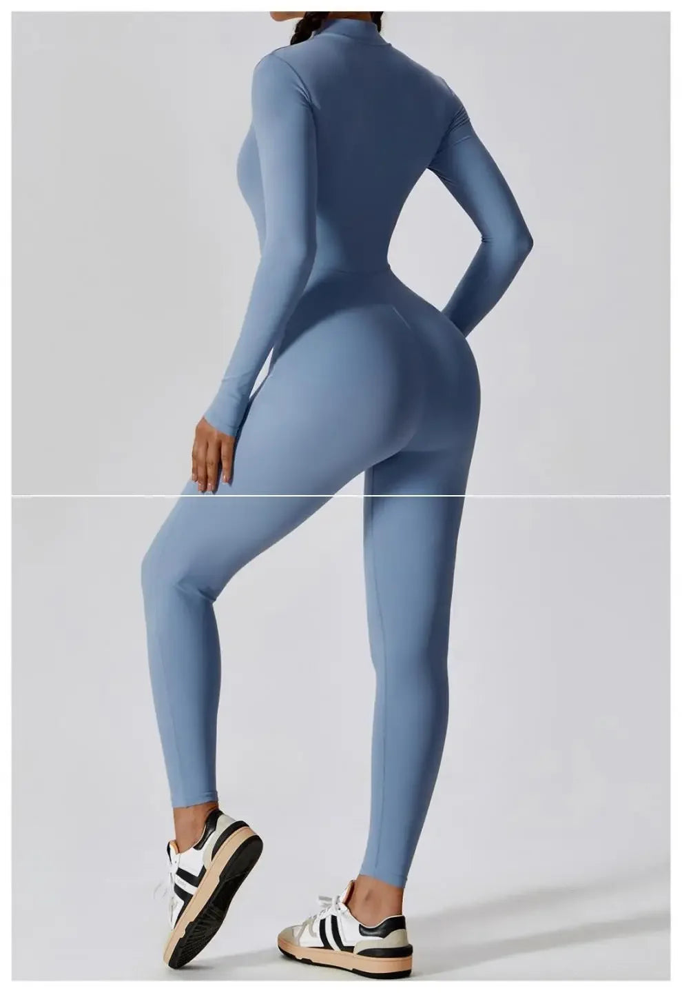 Fall New Long Sleeve Zipper Tight Butt Show Fitness Pants Women Running Sports Training Yoga Clothes Black One-Piece Suit.