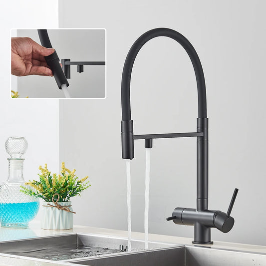 Rozin Filter Water Kitchen Faucet Black Pull Down Flexible Sprayer Faucets 2 in 1 Purification Pure Water Mixer Tap 360 Swivel