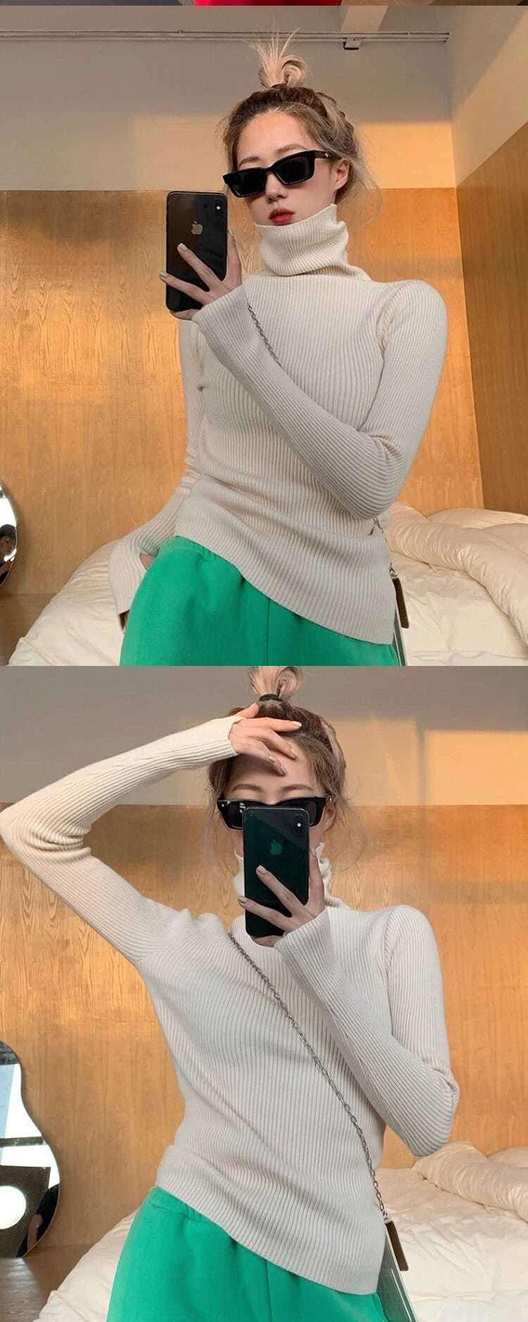 Gestrickte Pullover Frauen Koreanische Version Rollkragenpullover Winter Einfarbig Pullover Abnehmen Innen Läppen Warme Grundlegende Tops.