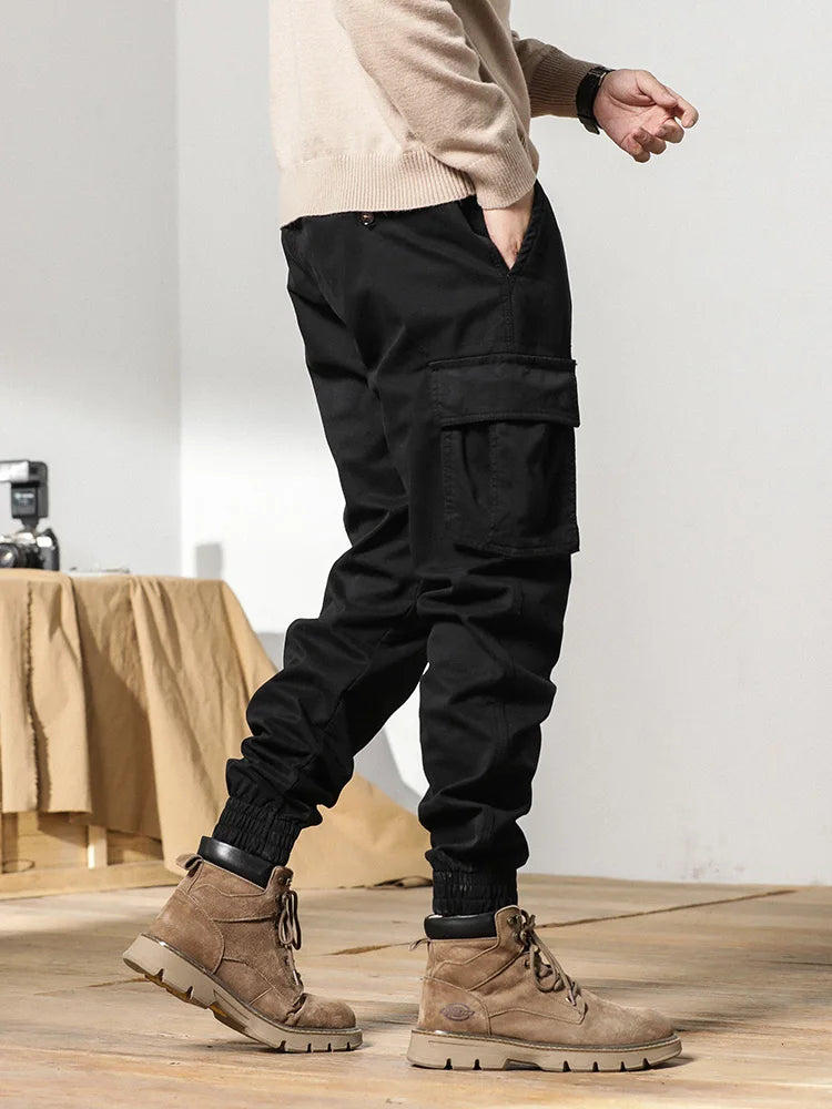 2024 New Winter Cargo Pants Men Multi-Pockets Drawstring Fleece Liner Thick Warm Overalls Joggers Casual Cotton Thermal Trousers