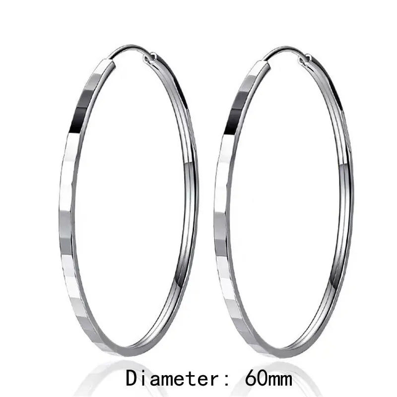Senlissi - New Fashion18K Gold Plated Hoop Earrings For Women 925 Sterling Silver 2.0mm Fashion Earring Cерьги Kольца 3/4/5/6CM