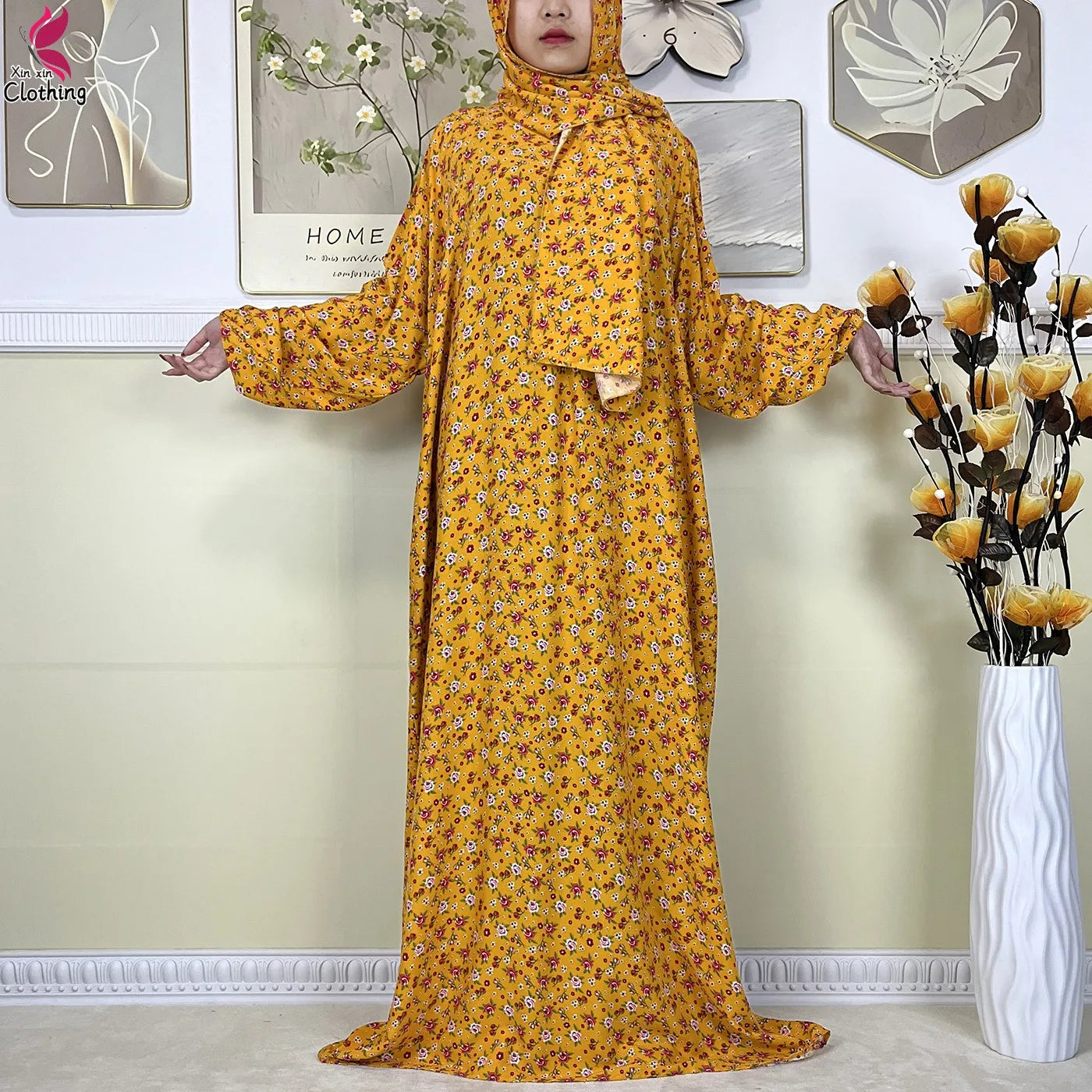 2025 New Muslim Abayas For Women Ramadan Prayer Garment Dubai Middle East Femme Robe Cotton Loose African Dress Turban Attached
