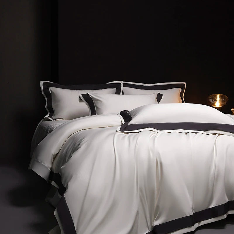 4Pcs Premium 1000TC Egyptian Cotton Solid Color Hotel Style Wide Edge Bedding Set Duvet Cover Bed Sheet/Fitted Sheet Pillowcases.