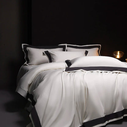 4Pcs Premium 1000TC Egyptian Cotton Solid Color Hotel Style Wide Edge Bedding Set Duvet Cover Bed Sheet/Fitted Sheet Pillowcases.