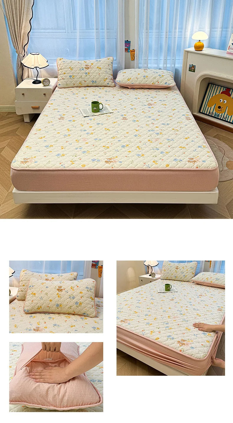 Non-slip Bed Cover Queen/King Size Bedspread Thicken Bed Linen Home Mattress Protector cubre colchón (Pillowcase Need Order).