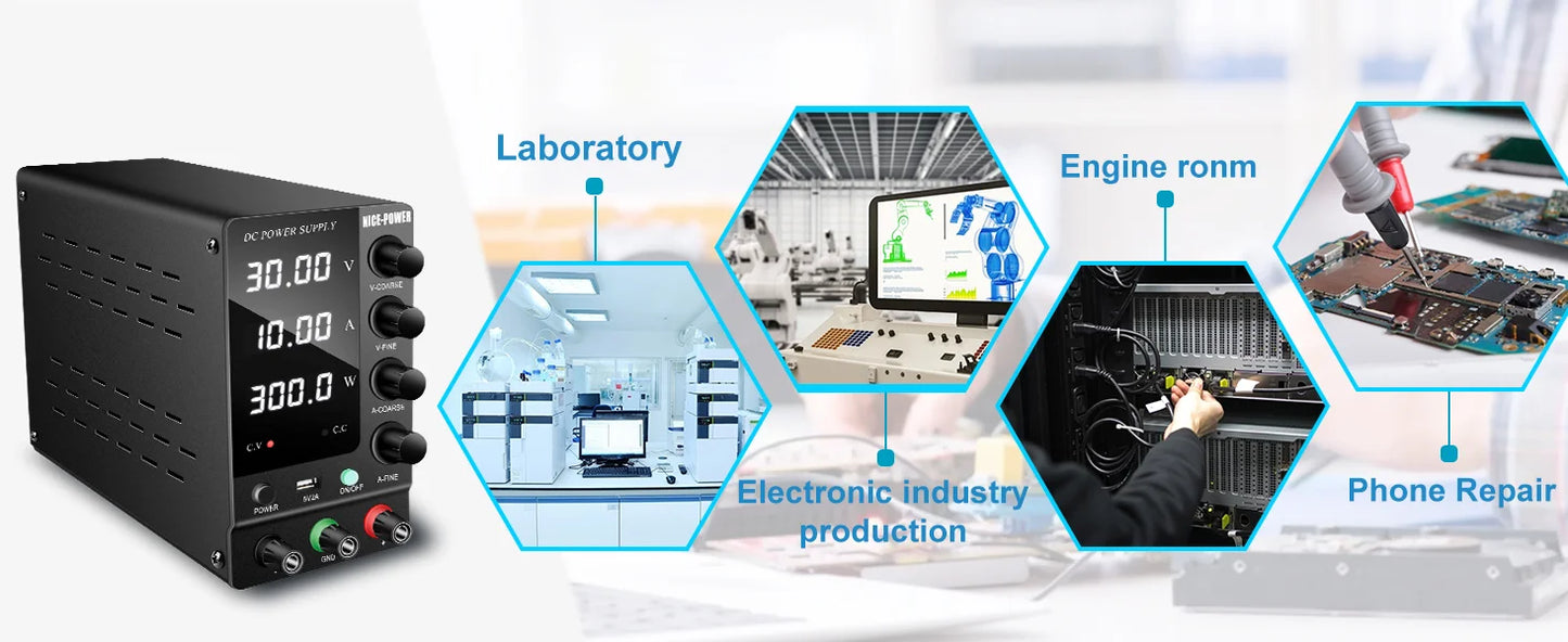 KUAIQU Programmable RS232 Communication DC Power Supply 30V 10A, Adjustable Laboratory Power Supply 60V 5A, 120V 3A, Edit Stored