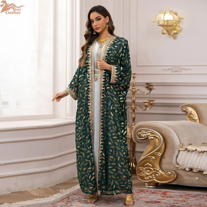 Eid Kimono Jalabiya Muslim Set Women Abaya Dubai Kaftan Morocco Caftan Kebaya Ramadan Dress Djellaba Islam Clothing Ramadan Robe.