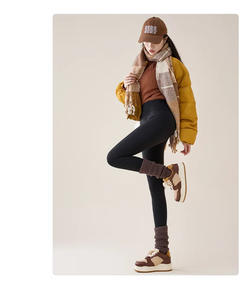 BIVIGAOS Autumn Winter High Waist Fleece Sharkskin Leggings Women Seamless Slim Tight-Fit Velvet Thickened Elastic Warm leggings.