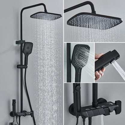Black Piano Style Shower Set Intelligent Brass Bathroom Faucets Hot Cold Waterfall Tap Rainfall Shower System