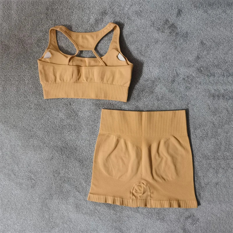 Fitness Yoga Set Seamless Sport Women's Sportswear High Waist Leggings Workout Outfits Two Piece Shorts Sets Womens Gym Clothing