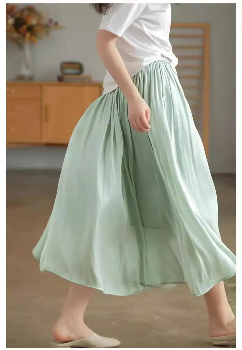2025 Spring/Summer New Luster  A-line Women Skirt Solid Color High Waist French Paris Style Elegant Asymmetrical Skirt.