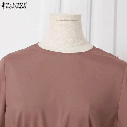 ZANZEA Muslim Women Matching Sets Long Sleeve Solid Color Tops And Loose Pant Suits Elegant Fashion Casual Tracksuit Kaftan 2025.