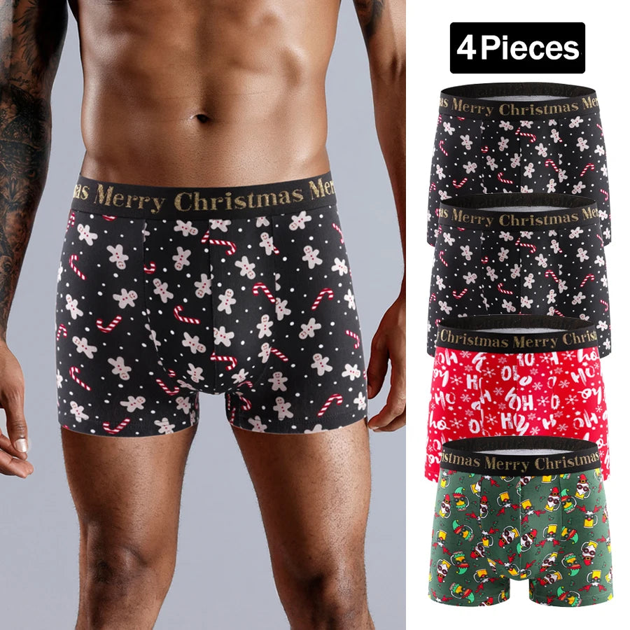 4 stücke Weihnachten Schlüpfer der Männer Baumwolle Shorts Marke Druck Männer Unterhosen Brief Bund Boxer Briefs Sexy Unterwäsche Männer Boxer