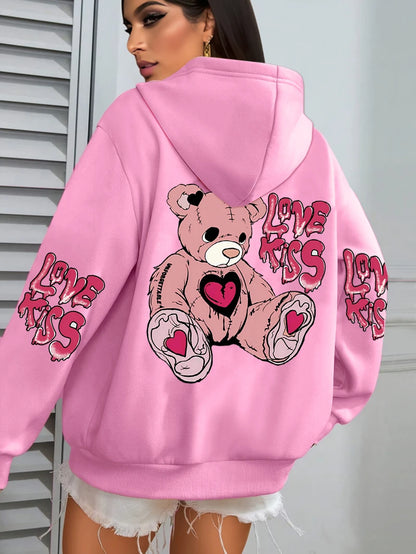 Rosa Liebe Kuss Kunst Brief Drucke Hoodies Frauen Tasche Herbst Hoody Fleece Mehrfarbige Streetwear Unisex Hip Hop Y2K Kleidung