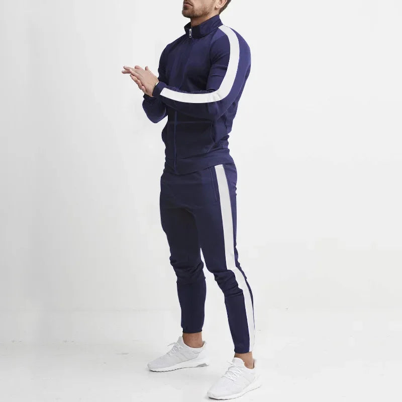 2025 Europe and the United States Spring and Autumn Outdoor New Leisure Men's Sports Suit Color Contrast Outdoor Men's 2 Pieces