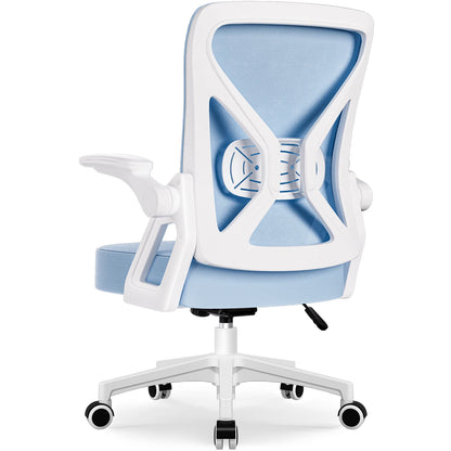 AUTHMIC Ergonomischer Bürostuhl mit Netzrücken, Lordosenstütze, hochklappbare Armlehnen, höhenverstellbar, für die Arbeit im Home-Office-Schreibtisch