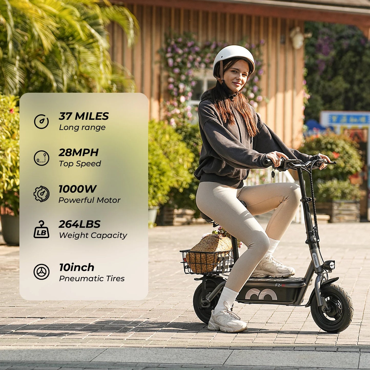 ISCOOTER F3 Adult Electric Scooter 1000W motor E-Scooter 48V13AH 10" Inflatable road Tires Foldable EScooter.